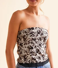 Floral Mesh Cropped Tube Top