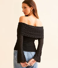 Textured Mesh Off The Shoulder Top