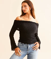 Textured Mesh Off The Shoulder Top