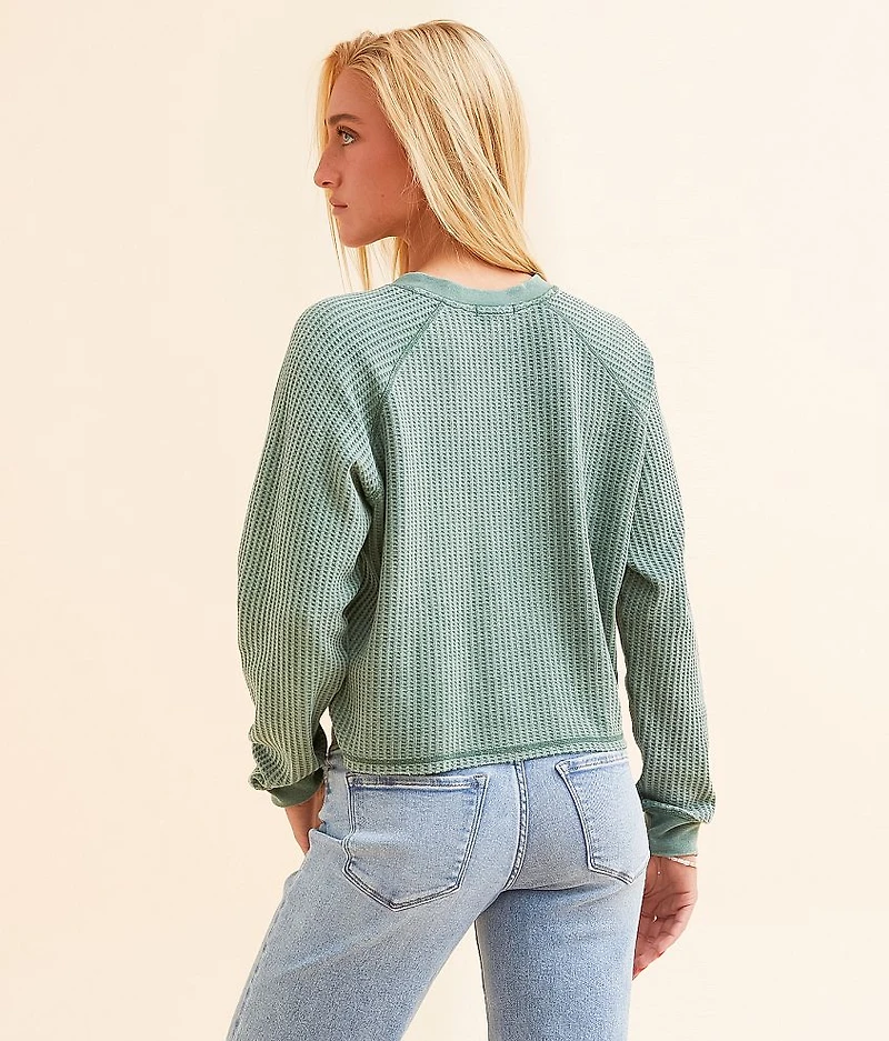 Waffle Knit Cropped Henley