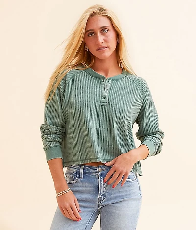 Waffle Knit Cropped Henley