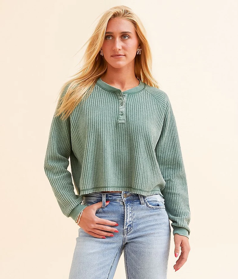 Waffle Knit Cropped Henley