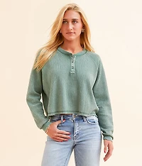 Waffle Knit Cropped Henley