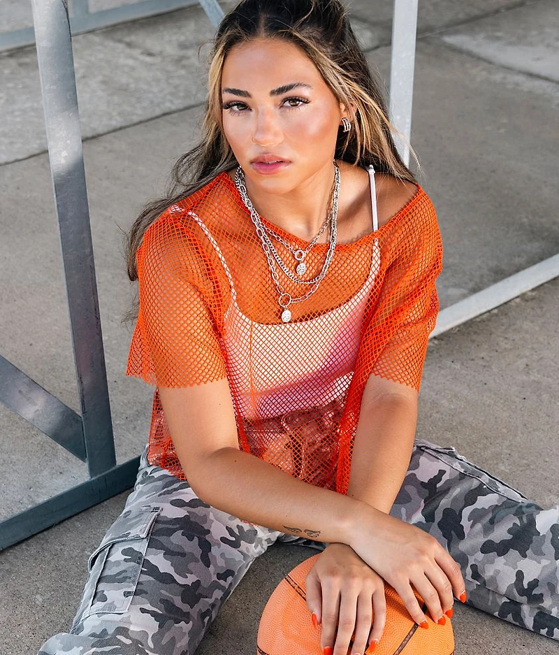 Raw Edge Fishnet Cropped Top