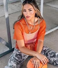 Raw Edge Fishnet Cropped Top