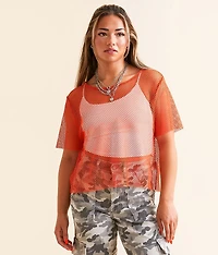 Raw Edge Fishnet Cropped Top