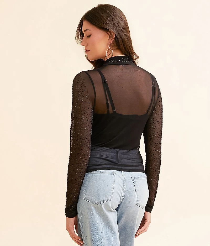 Rhinestone Mesh Top