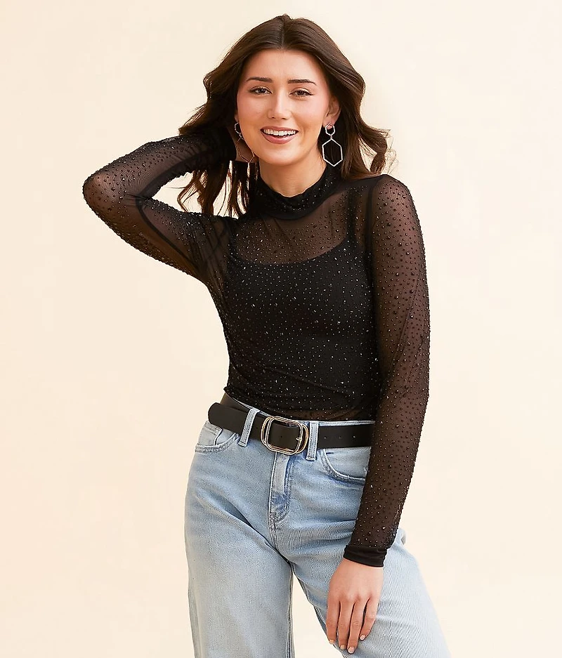 Rhinestone Mesh Top