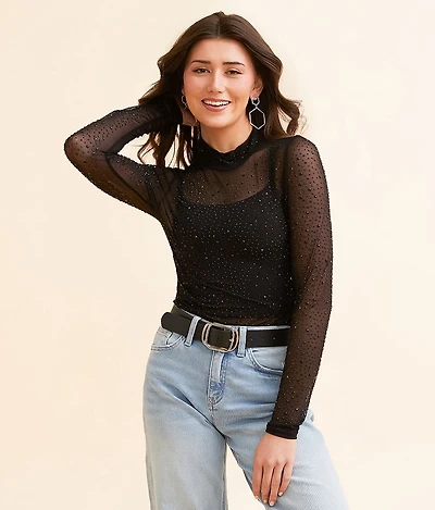 Rhinestone Mesh Top
