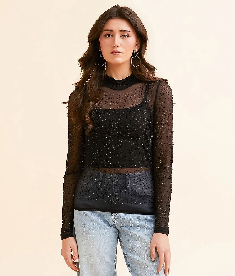 Rhinestone Mesh Top