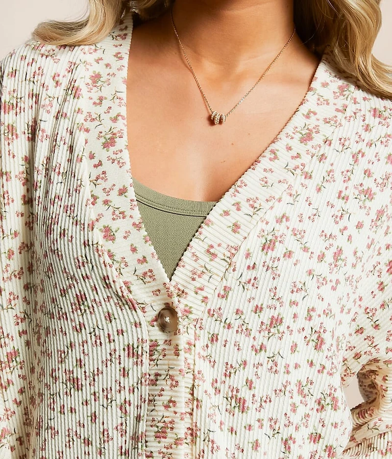 Ribbed Floral Cardigan