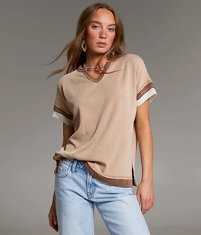 Raw Edge Ribbed Top