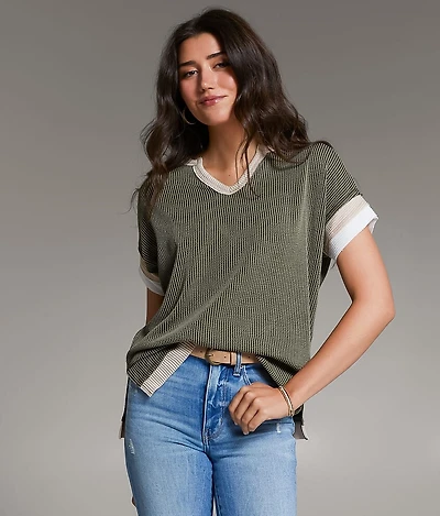 BKE Raw Edge Ribbed Top
