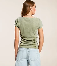 Ruched Rib Knit T-Shirt