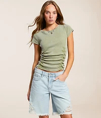 Ruched Rib Knit T-Shirt