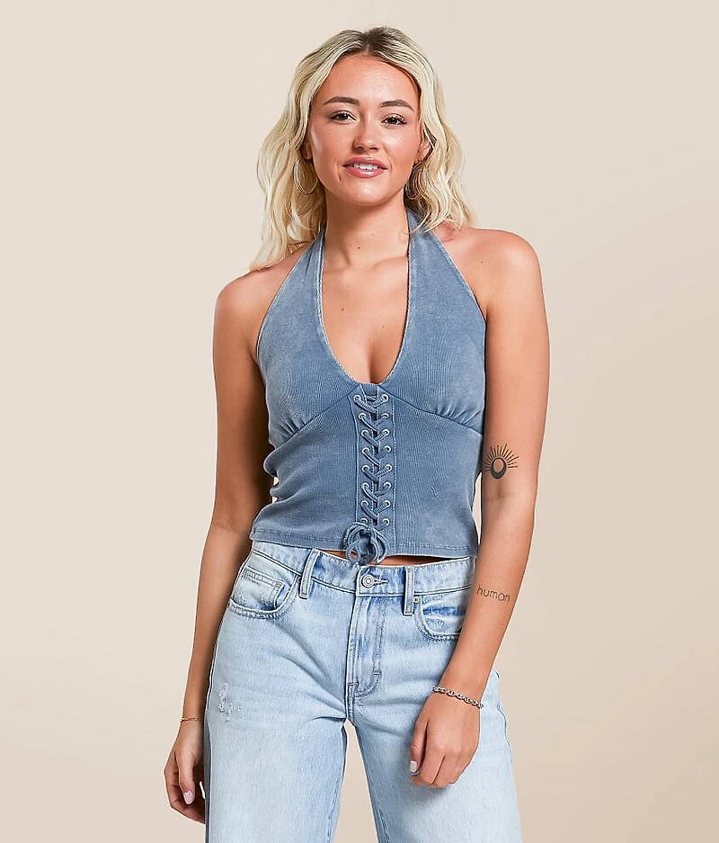 Lace-Up Halter Tank Top
