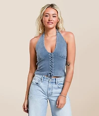 Lace-Up Halter Tank Top