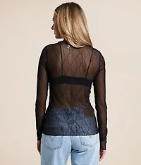Embroidered Mesh Top
