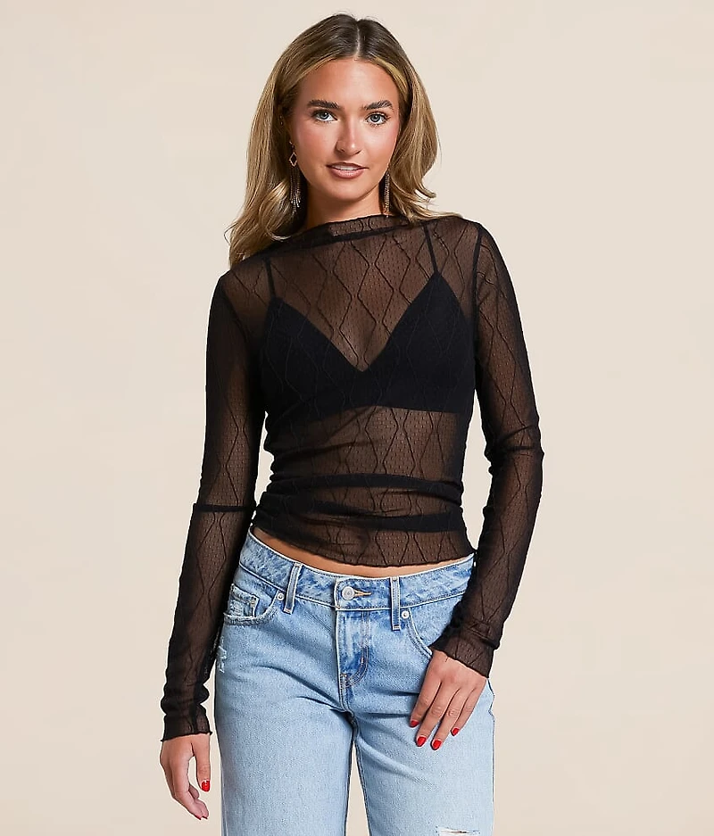 Embroidered Mesh Top