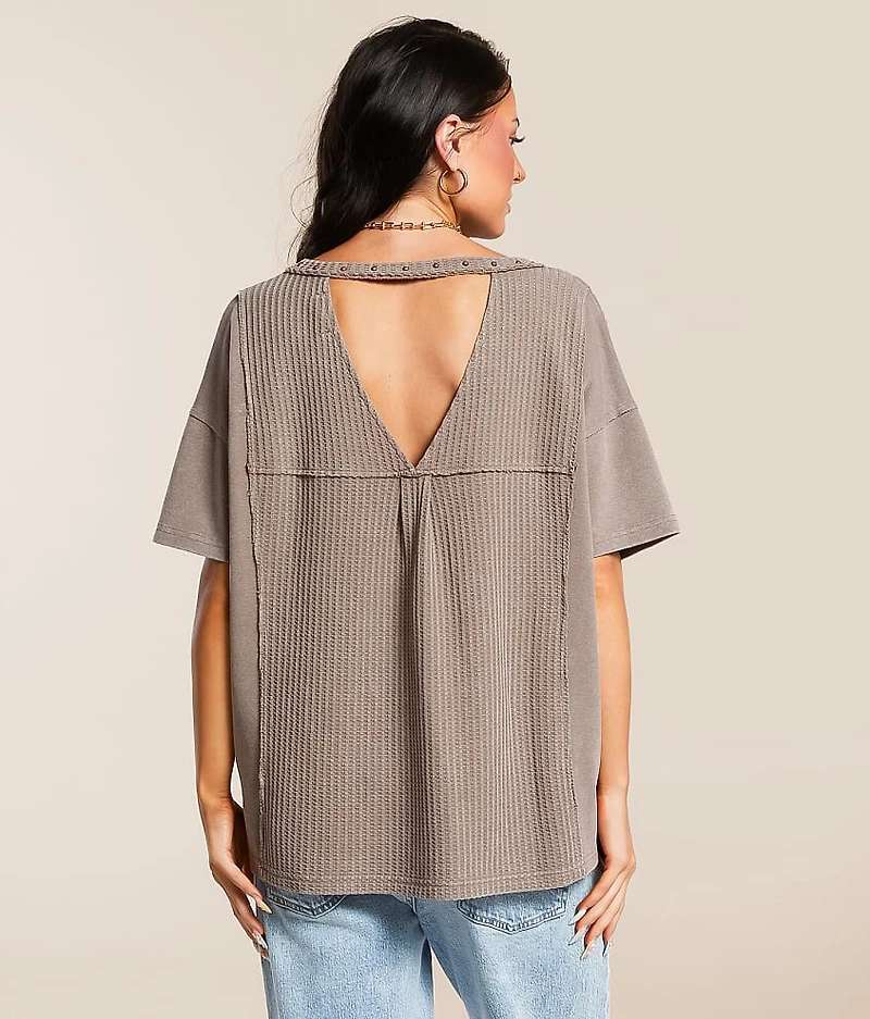 Pieced Waffle Knit Washed Top