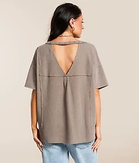 Pieced Waffle Knit Washed Top