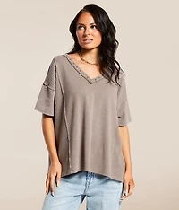 Pieced Waffle Knit Washed Top