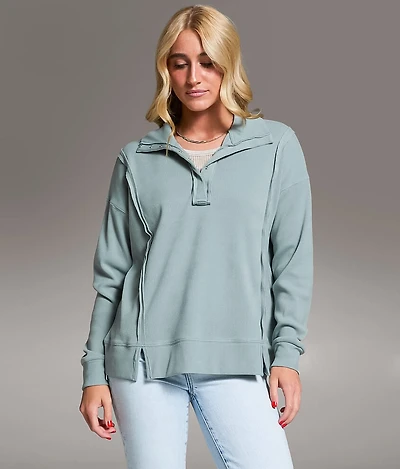 Raw Edge Henley Pullover