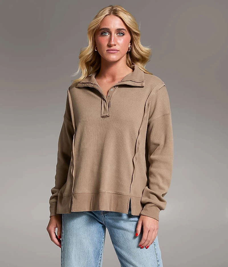 Raw Edge Henley Pullover