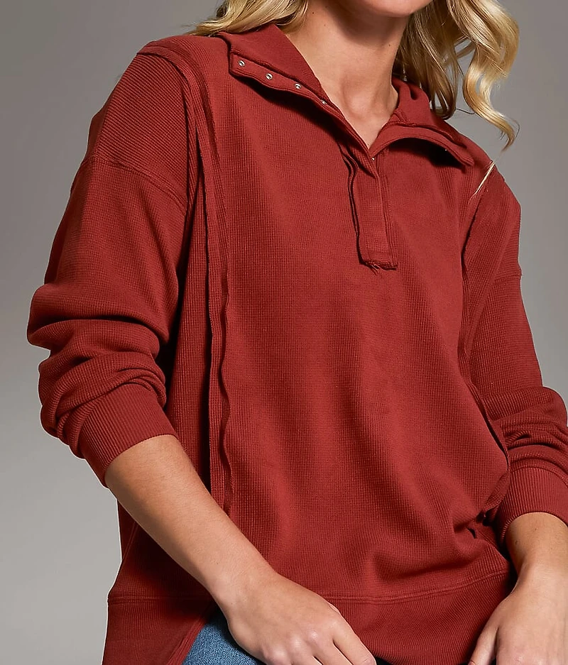 Raw Edge Henley Pullover