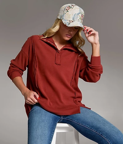 Raw Edge Henley Pullover