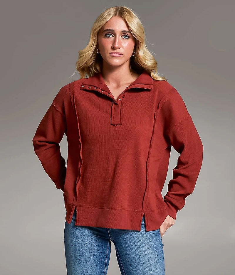 Raw Edge Henley Pullover