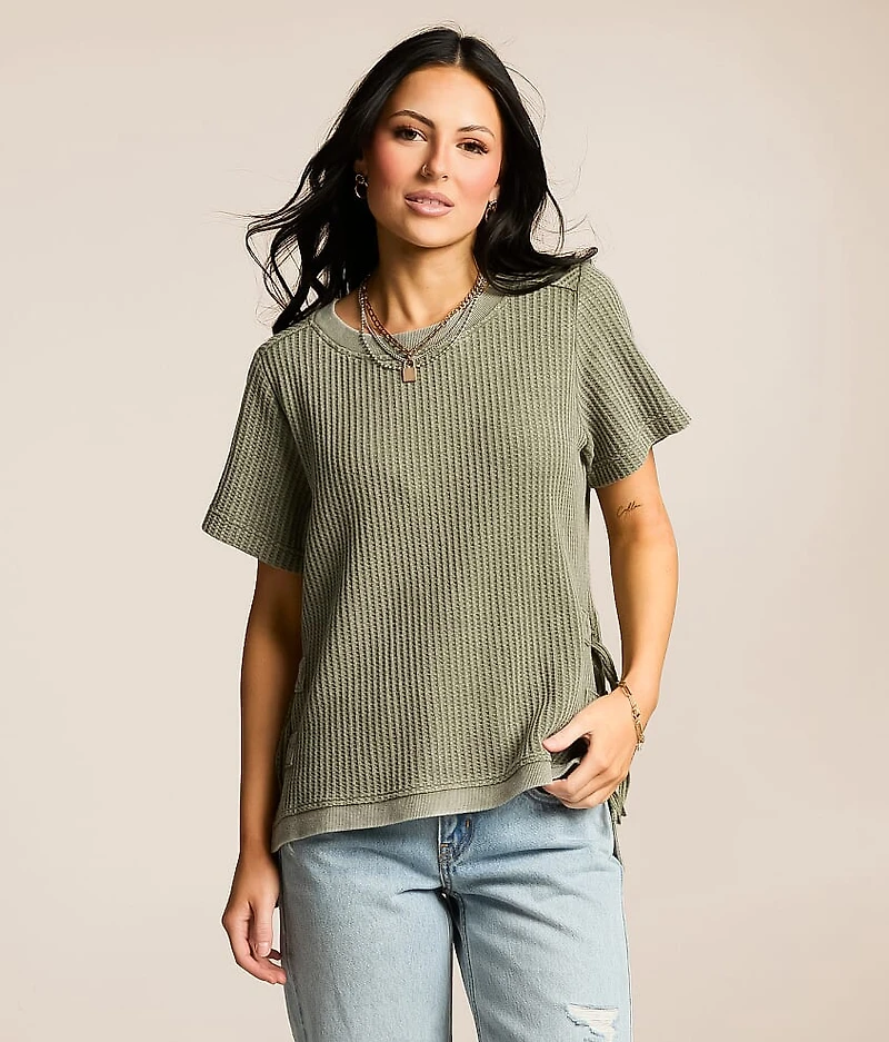 Washed Waffle Knit Top