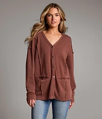 Washed Waffle Cardigan