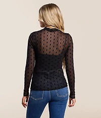 Flocked Polka Dot Mesh Top