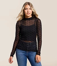 Flocked Polka Dot Mesh Top