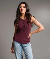 Washed Henley Tank Top