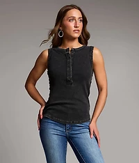 Washed Henley Tank Top