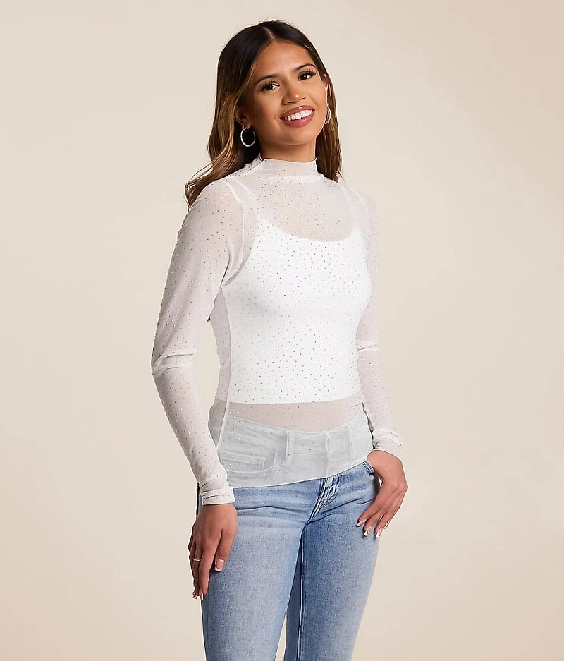 Rhinestone Mesh Top