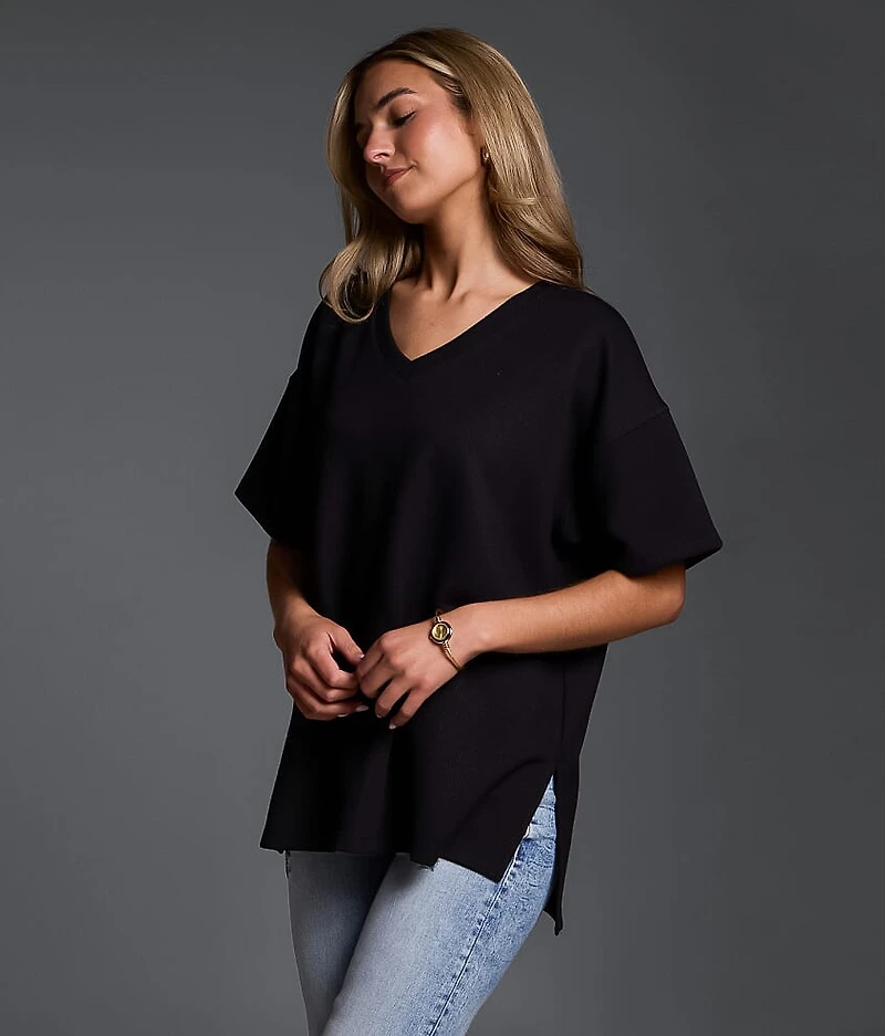 Oversized Rib Knit T-Shirt