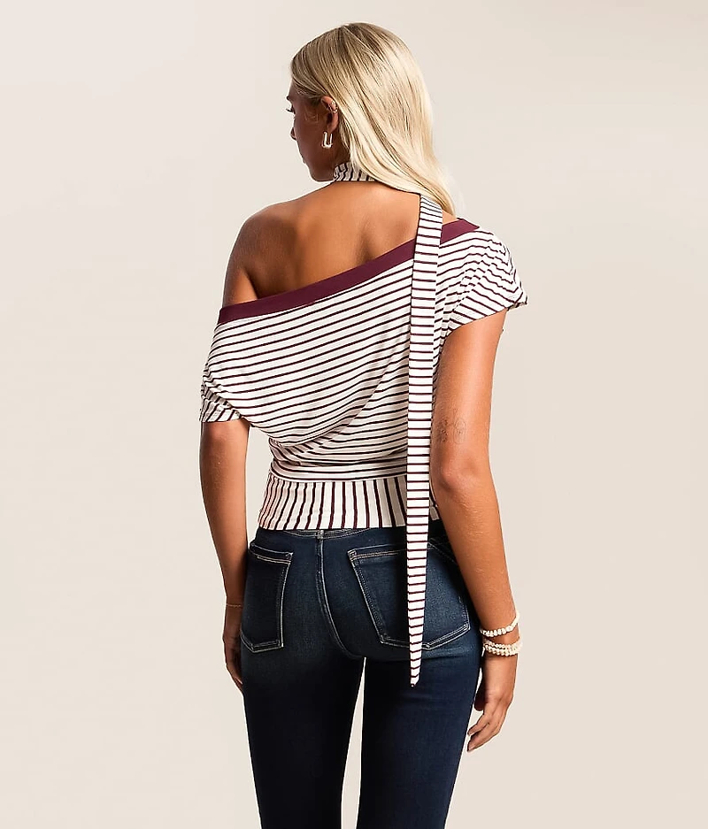 Striped Top With Detachable Scarf