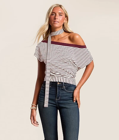 Striped Top With Detachable Scarf