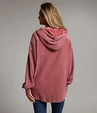 Pieced Waffle Knit Hooded Shacket