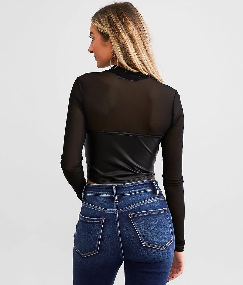 Faux Leather Mesh Top