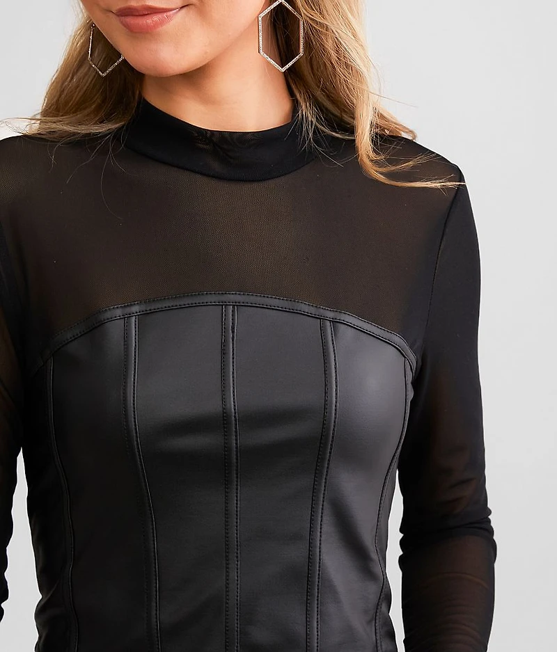 Faux Leather Mesh Top
