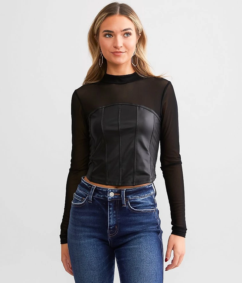 Faux Leather Mesh Top