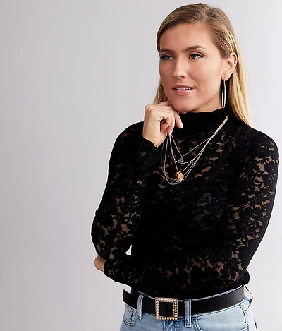 Mock Neck Lace Top