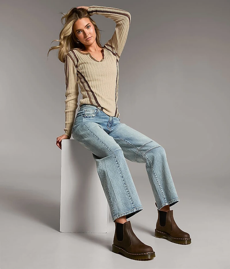 Striped Crochet Inset Henley