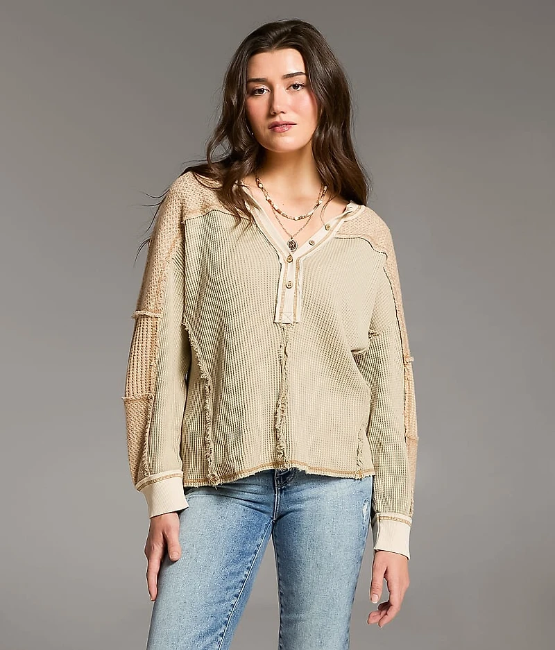 Pieced Waffle Knit Henley