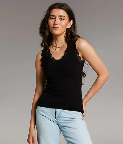 BKE core Lace Trim Tank Top