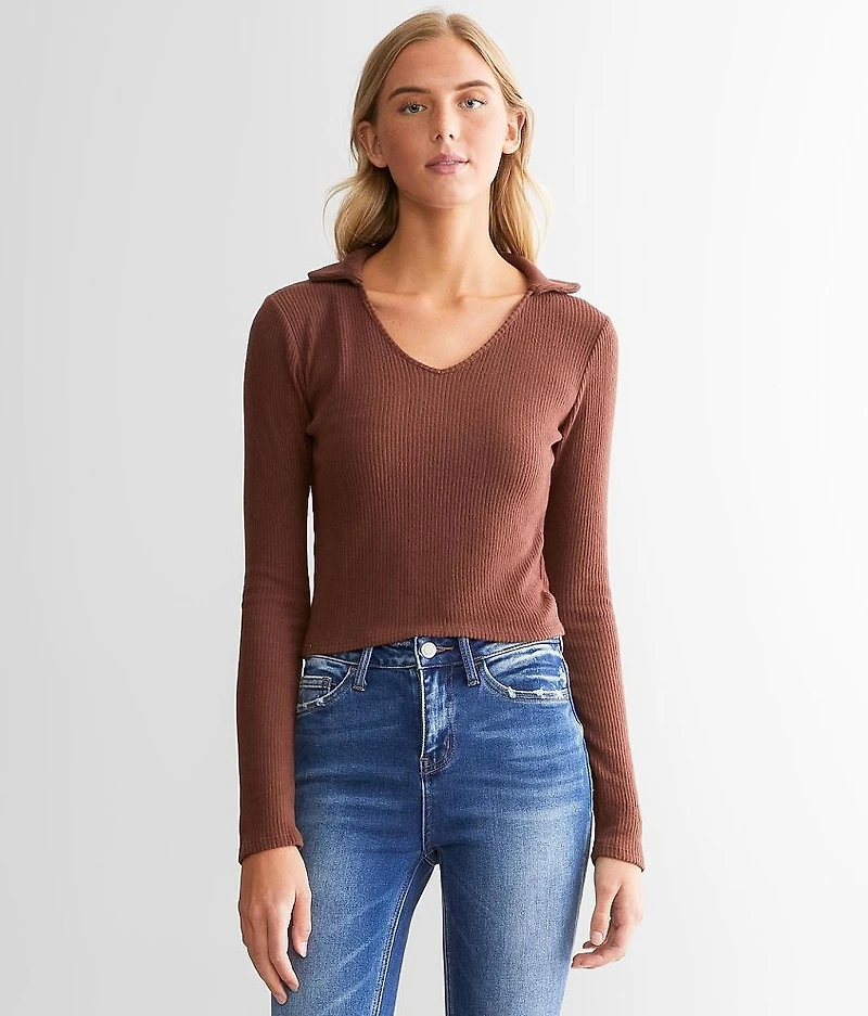 Collared Rib Knit Top